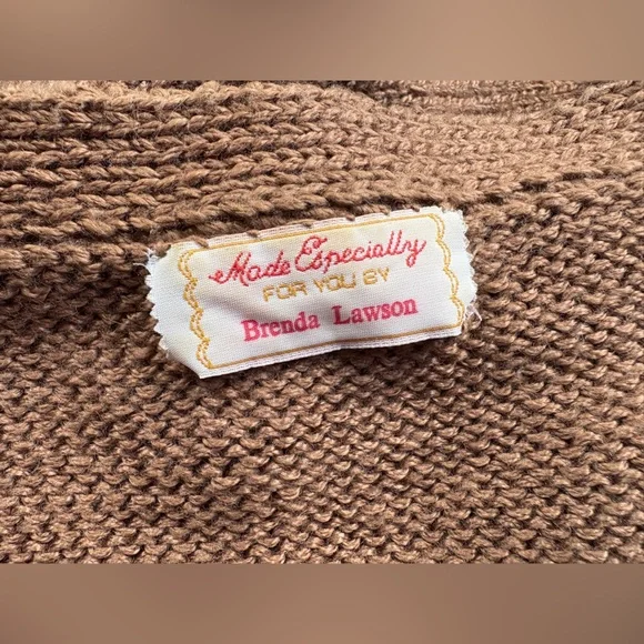 VINTAGE OOAK Handmade Warm Brown Knitted Duster Sweater ONE SIZE S - 3XL - Picture 4 of 9
